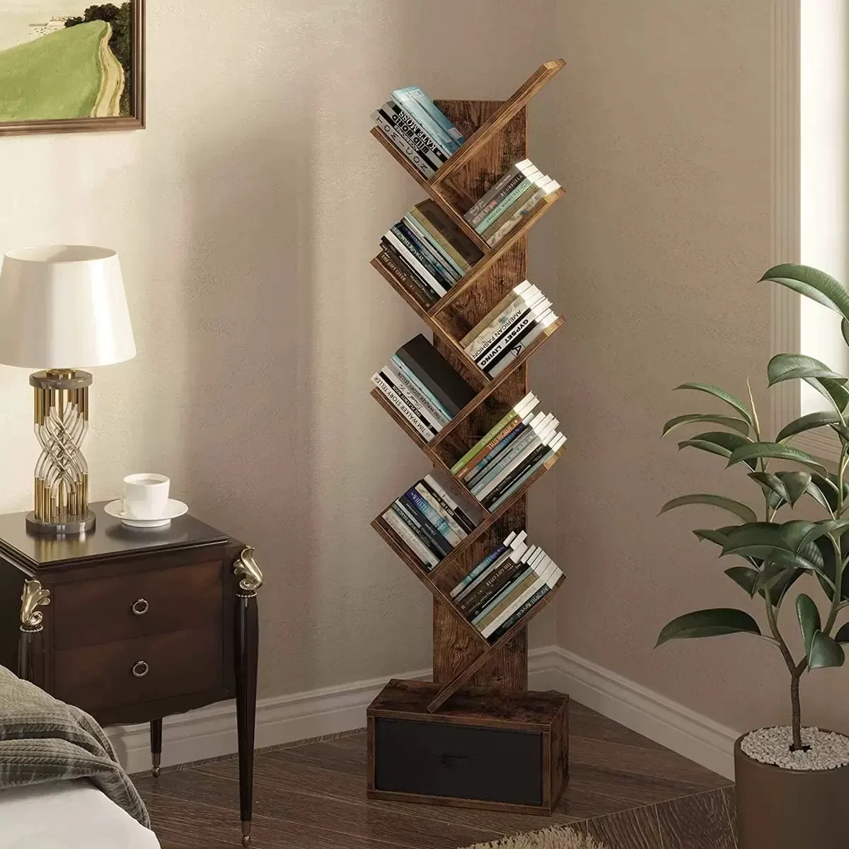 Modern Zigzag Bookcase - Stylish Space-Saving Bookshelf for Living Room/Offi