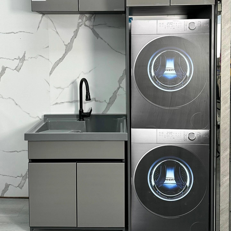 Foshan Furniture Factory Custom Laundry Room Cabinet with Hand Basin Modern Furniture Plywood Aluminum Cabinet