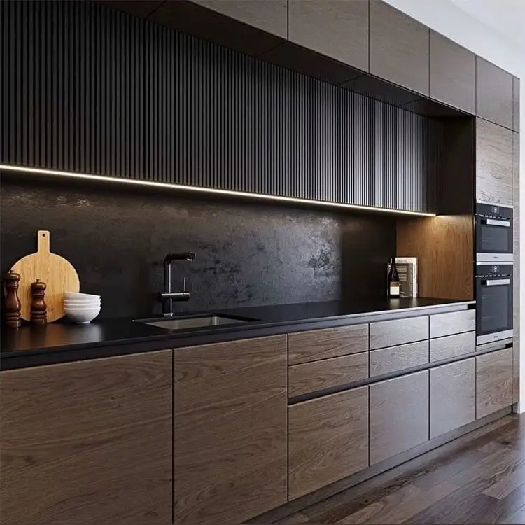 Black Luxury Modern Wall Cabinets Custom Lacquer Finish Cupboard Pantry Kitchen Cabinet