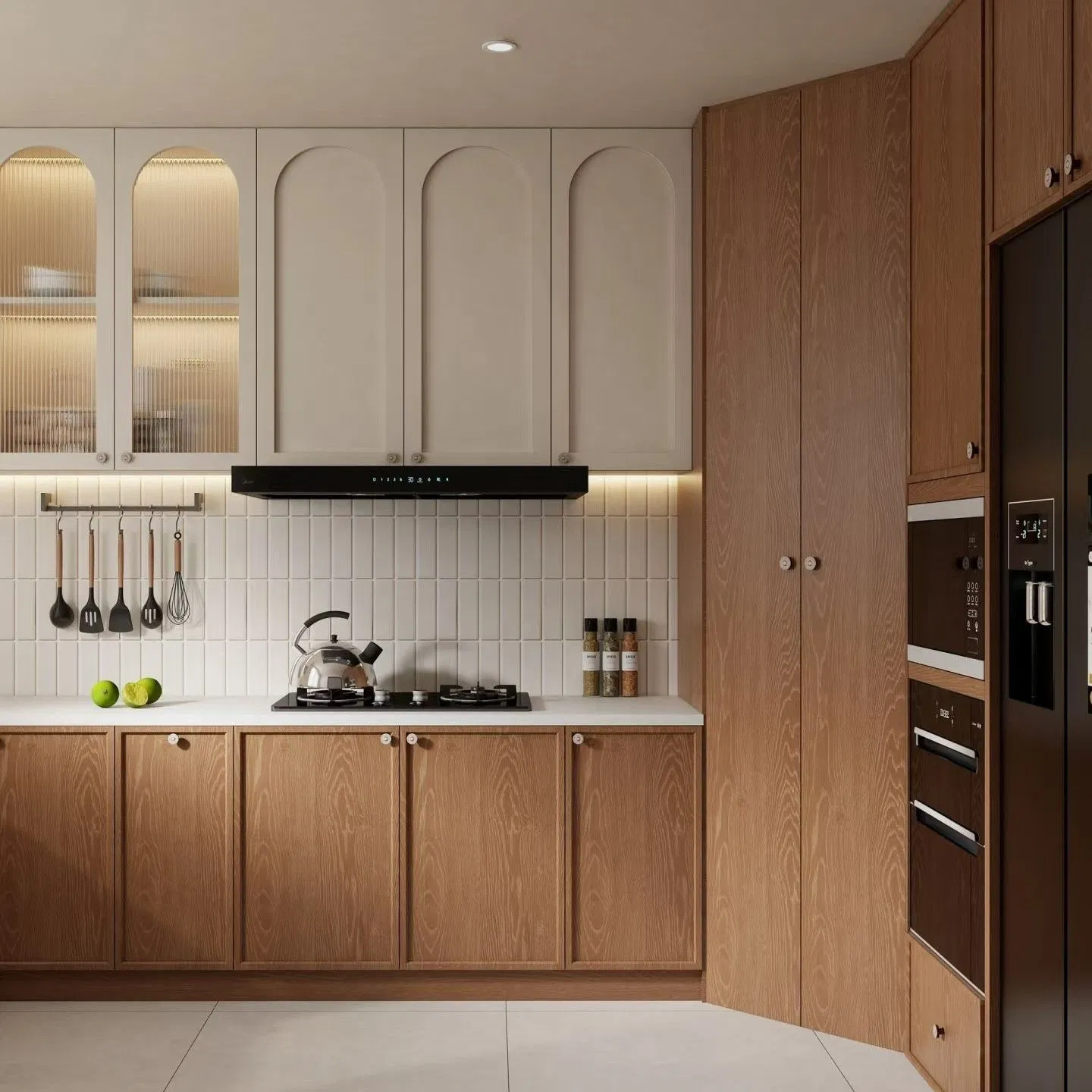 American Style Classic Solid Wood Kitchen Cabinet Modular Kitchen Pantry Cupboard