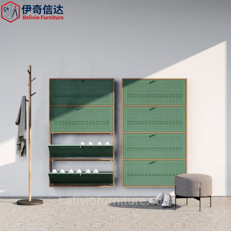 Metal Entrance Hidden Slim Shoe Organizer Cabinet with Flip Drawers