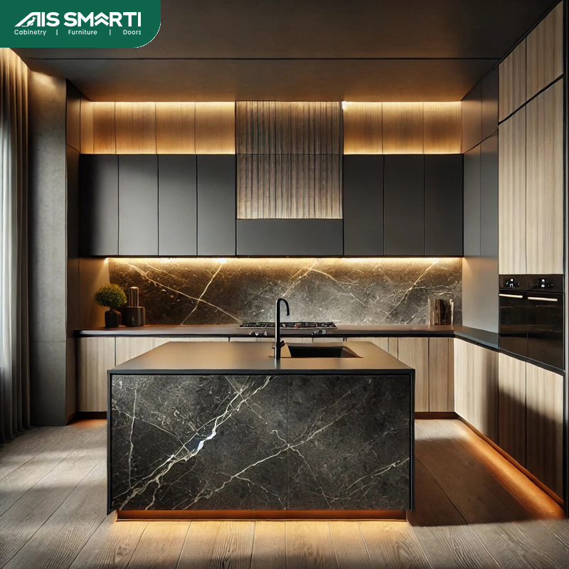 AIS 2025 Mounted Simple Design Grey Bathroom Vanity Cabinet Set Lacquer Kitchen Cabinet Sets Luxury Kitchen Furniture with Island