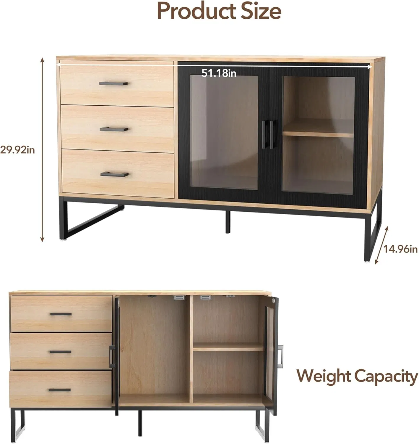 Multifunctional Modern Buffet Storage Cabinet with Glass Doors Coffee Bar Cabinet Solid Wood Sideboard