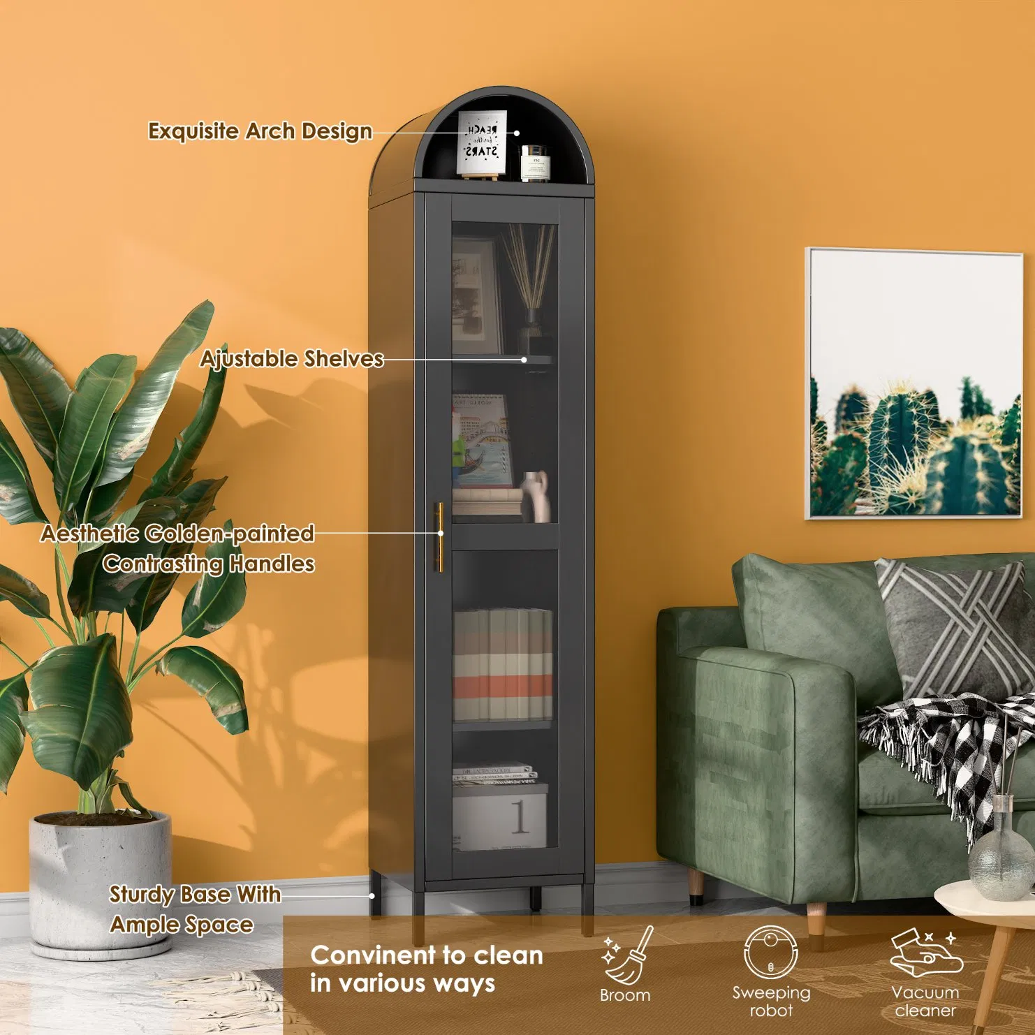 Steel Storage Sideboard Cabinet Black Bar Cabinet Glass Door Wine Display Cabinet