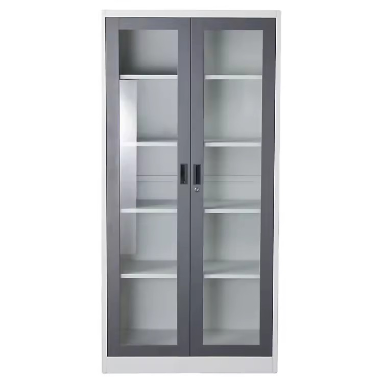 Steel Glass Door Bookcase Metal Storage Shelving for Office Document Display