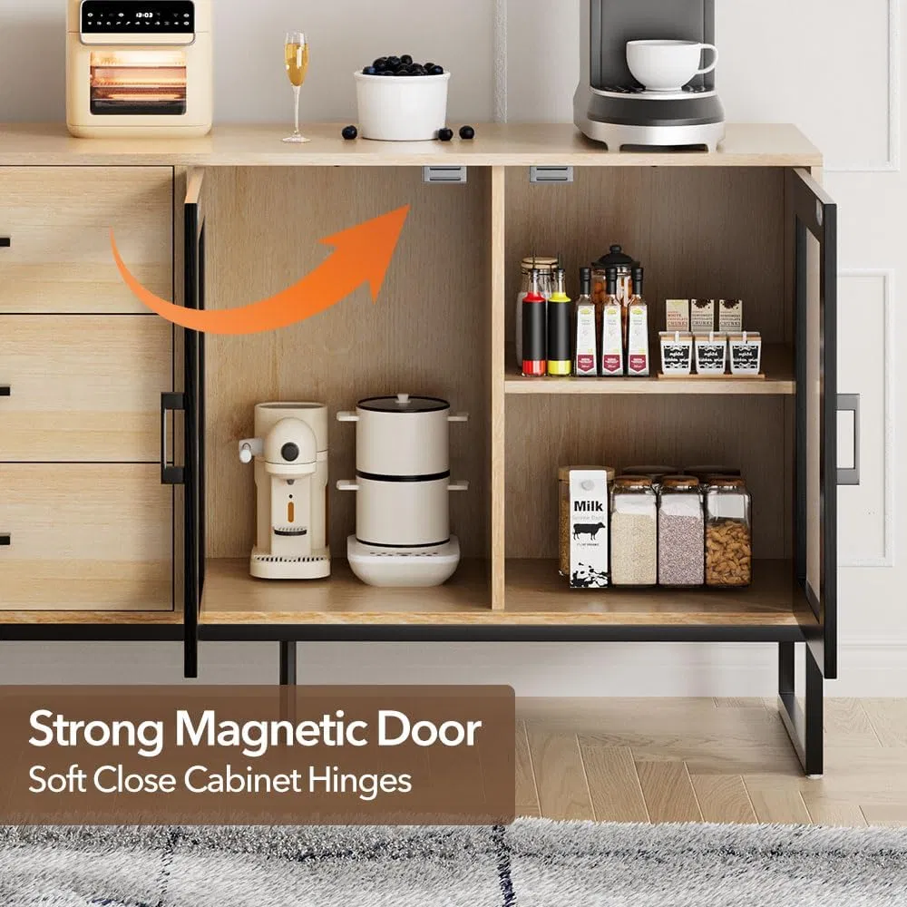 Multifunctional Modern Buffet Storage Cabinet with Glass Doors Coffee Bar Cabinet Solid Wood Sideboard
