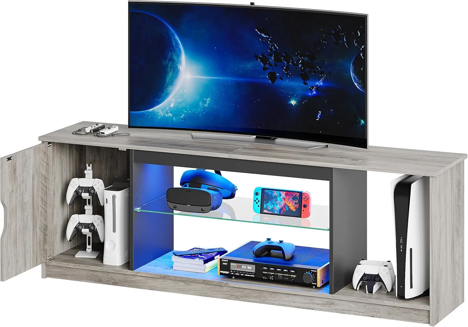 Multi-Size TV Compatible Media Console Made of MDF (Particleboard Option) with Ample Storage Compartments