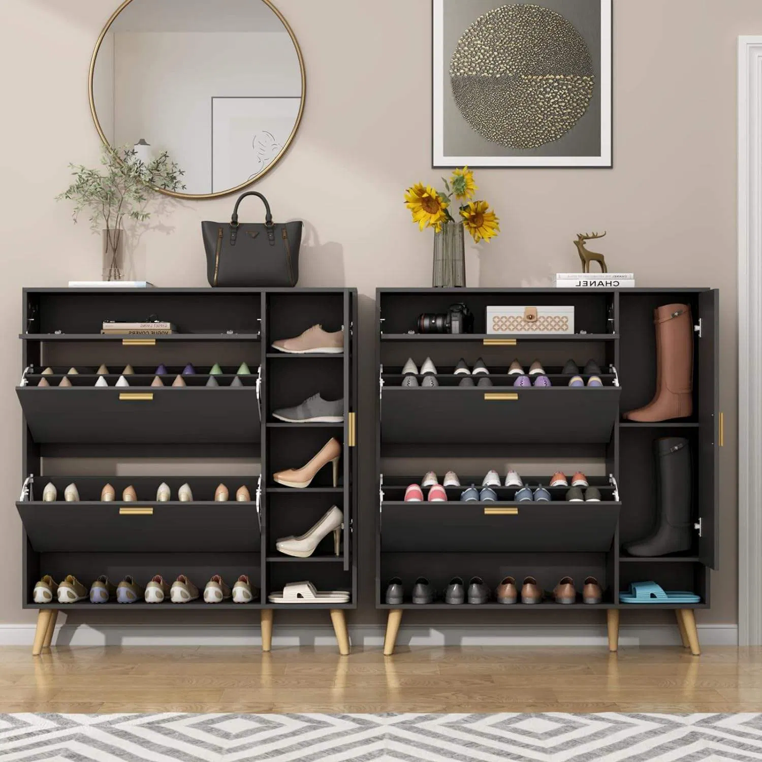 European Modern Shoe Cabinet - Elegant Wooden Shoe Rack with 4 Drawers