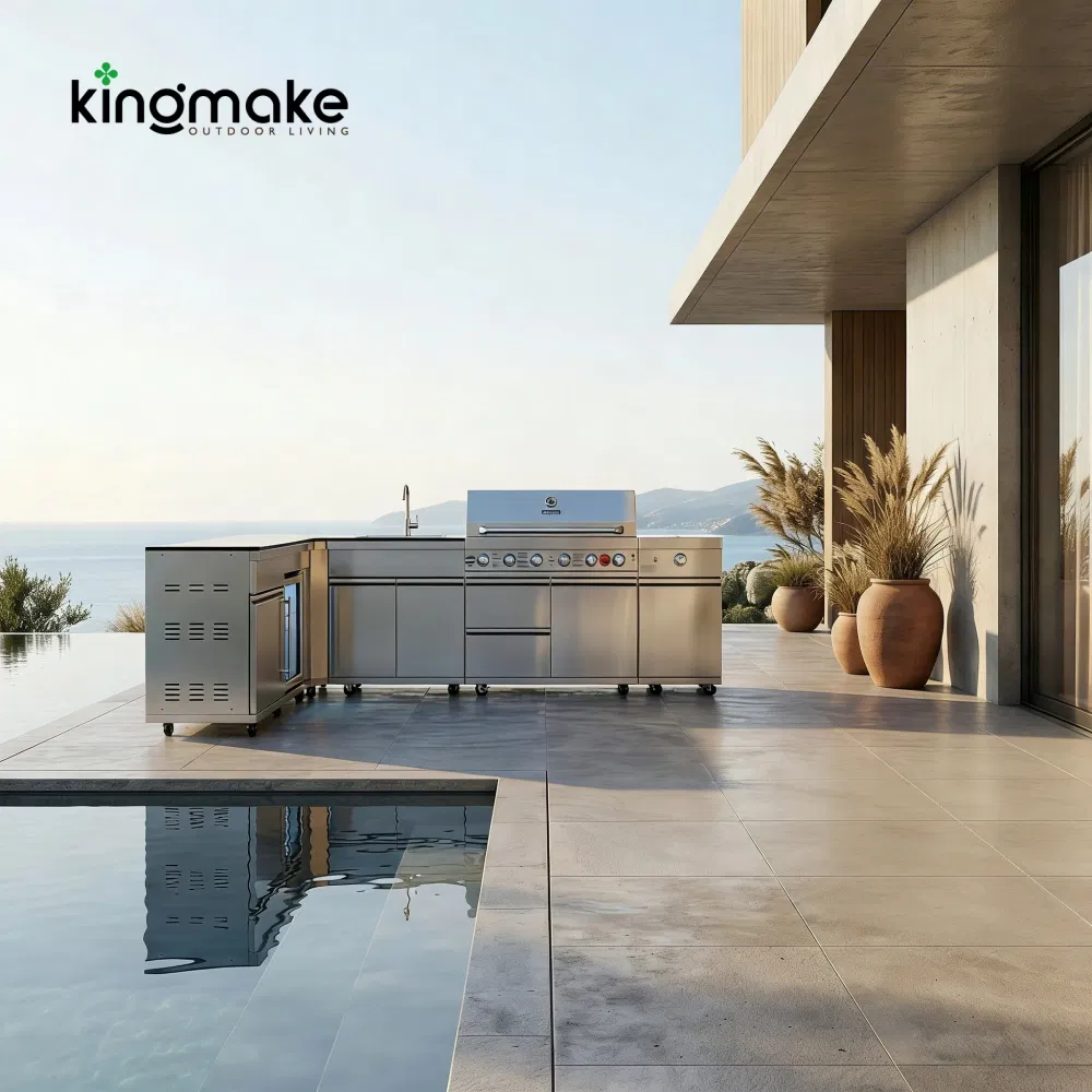 Modular Garden Furniture with Drawer Modern Outdoor Grill Station L-Shape Kitchen Island