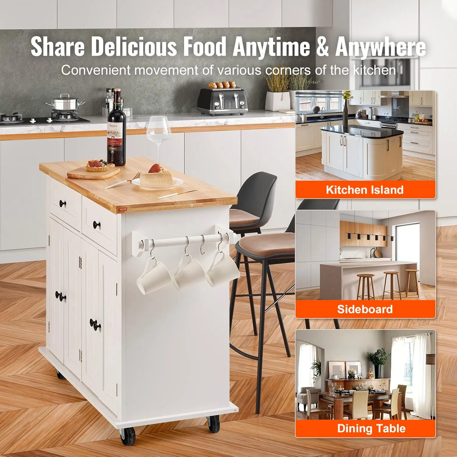Stylish Mobile Carts Sideboard with Compact Rolling Kitchen Storage Solutions