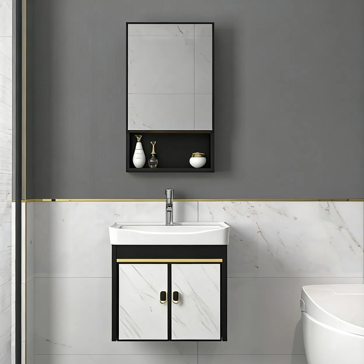 Jf 2026 LED Mirror Bathroom Vanity Cabinet Storage Set