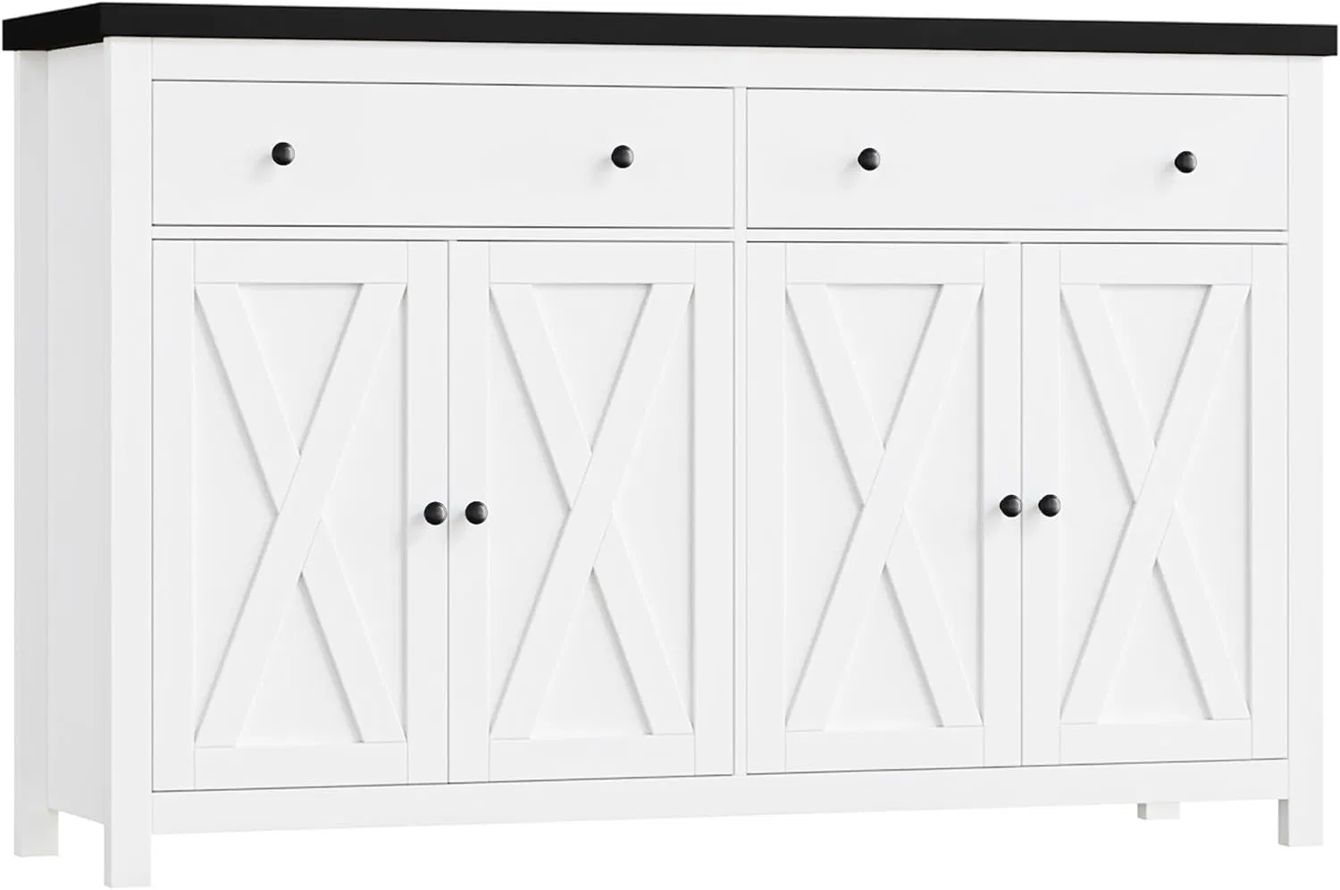 Multi-Tone Dining Storage Sideboard with Spacious Tabletop, 2 Sliding Drawers and X-Shaped Barn Doors