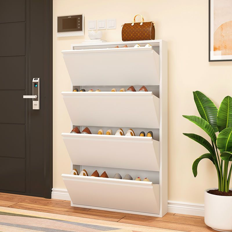 Modern Home Steel Furniture 3 Layers Shoe Rack Living Room Metal Flip Type Dust Preventionshoe Shoe Cabinet with White