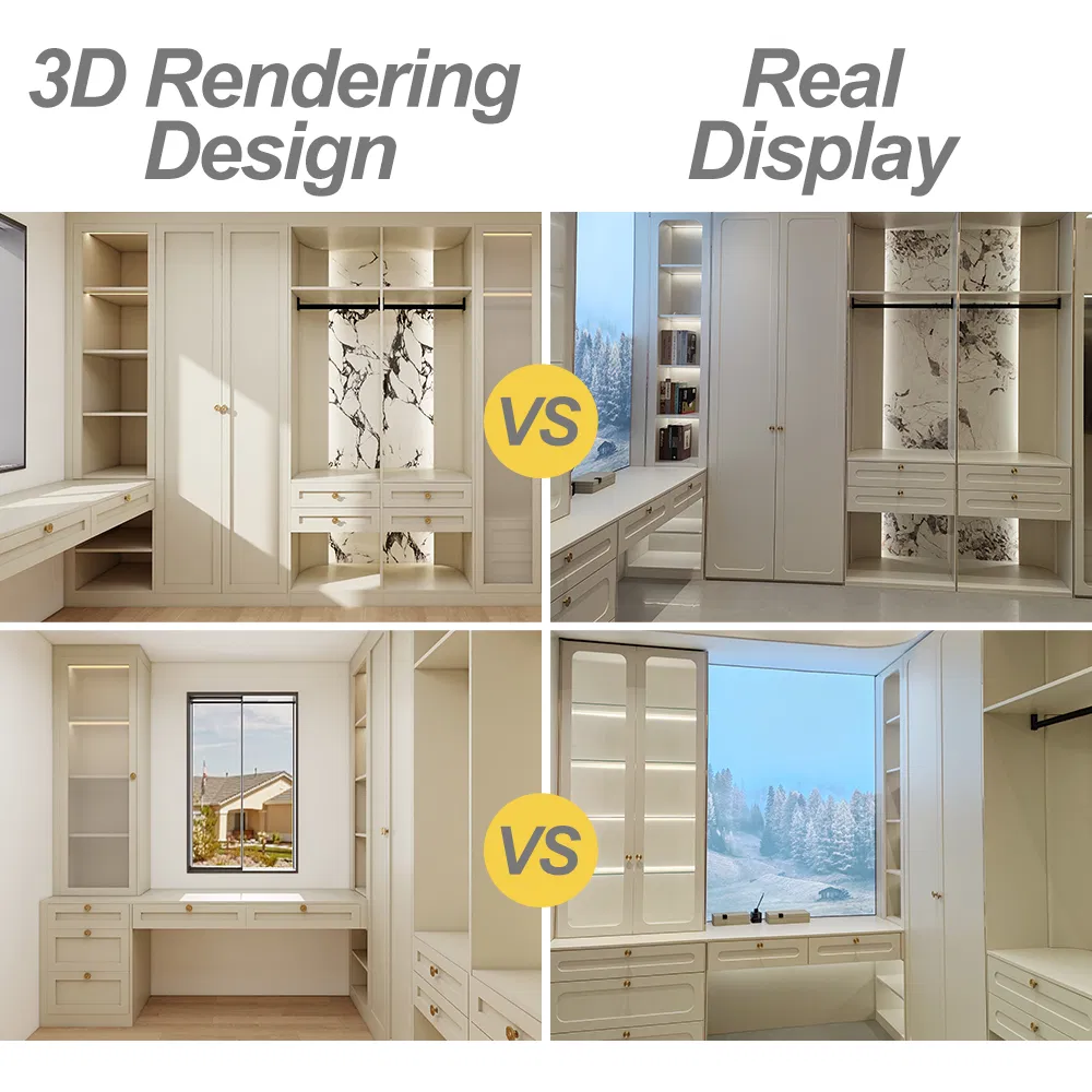 Luxury Bedroom LED Light Walk-in Wardrobe Closets Custom Modern Bed Room Wood Walkin Closet Set Systems