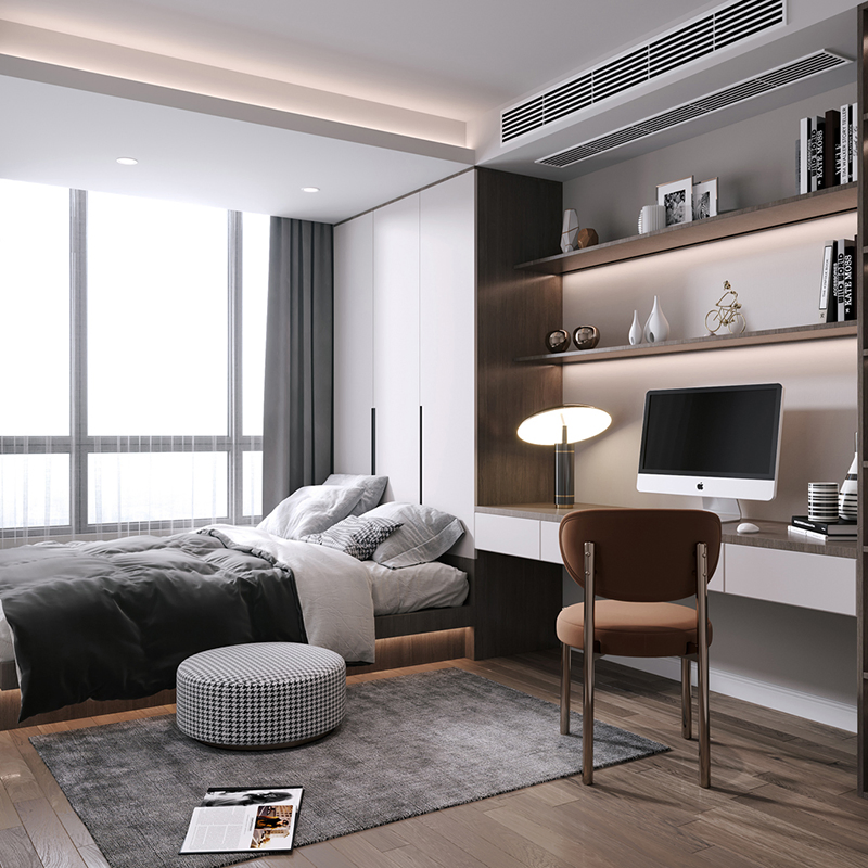 Foshan Furniture Cheap Modern Bedroom Sets Furniture Wood Wall Hotel Storage Wall Tatami Beds with Study Table