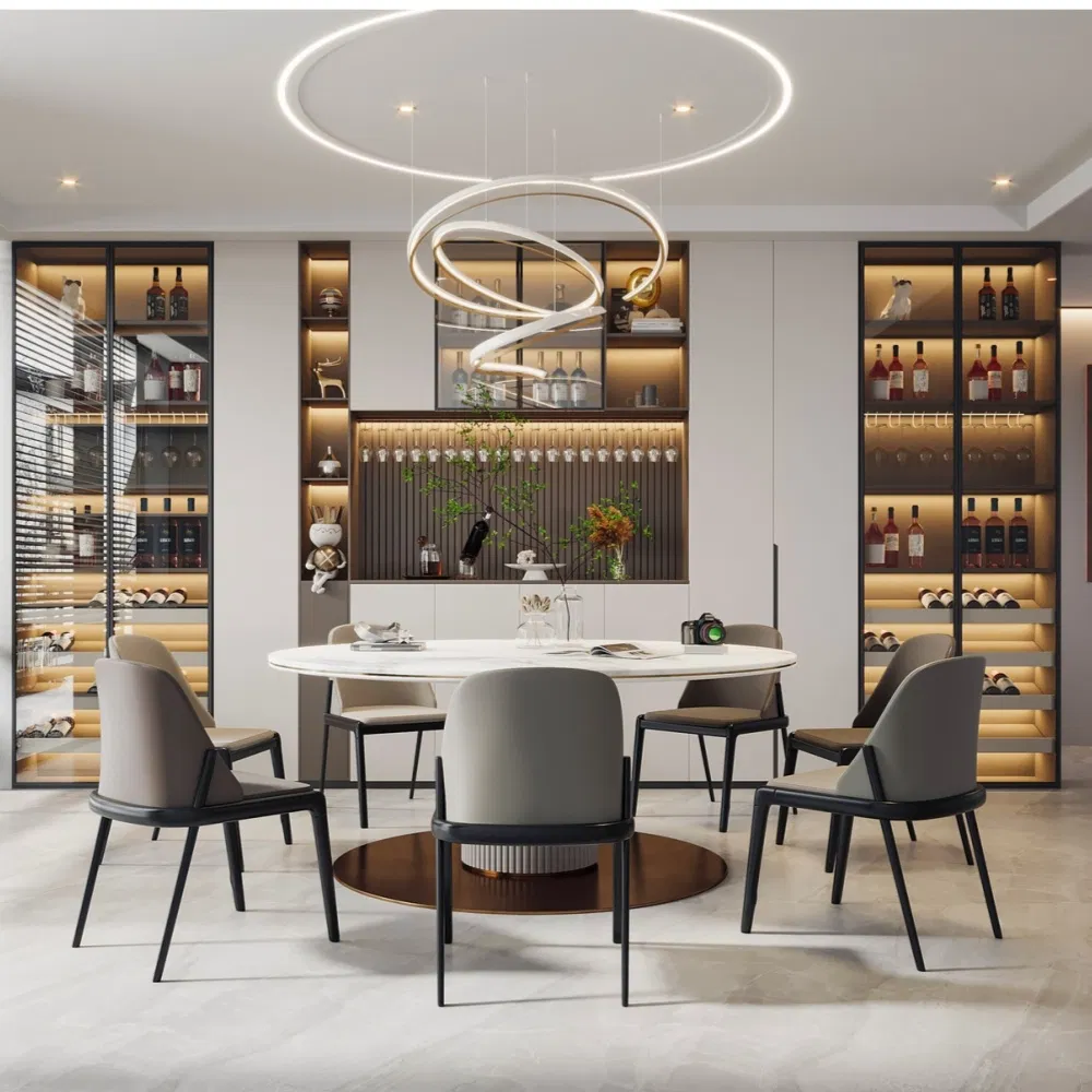 Modern Buffet Sideboard with Glass Doors LED Light Strip Storage Cabinet