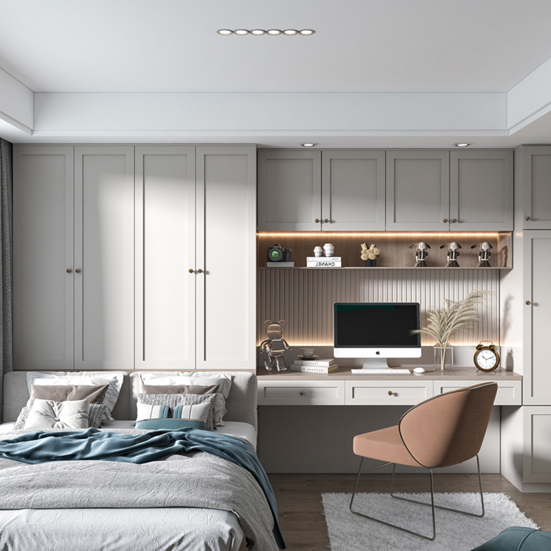 Foshan Furniture Cheap Modern Bedroom Sets Furniture Wood Wall Hotel Storage Wall Tatami Beds with Study Table