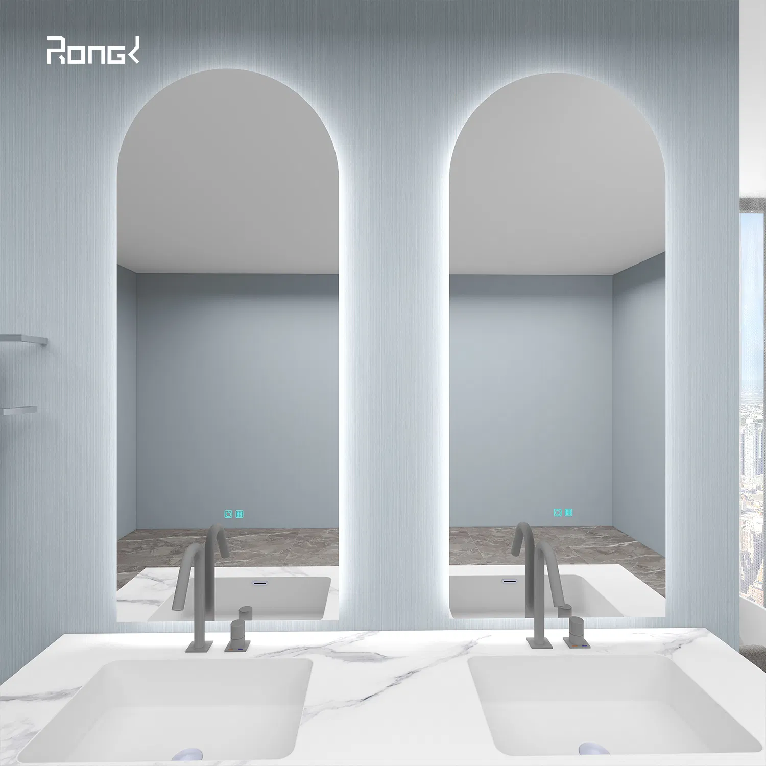 Wholesale Hotel Design Modern Wall Mounted Cabinet Furniture Ceramic Basin LED Mirror Bathroom Vanity Customized High Quality Sanitary Vanity Set