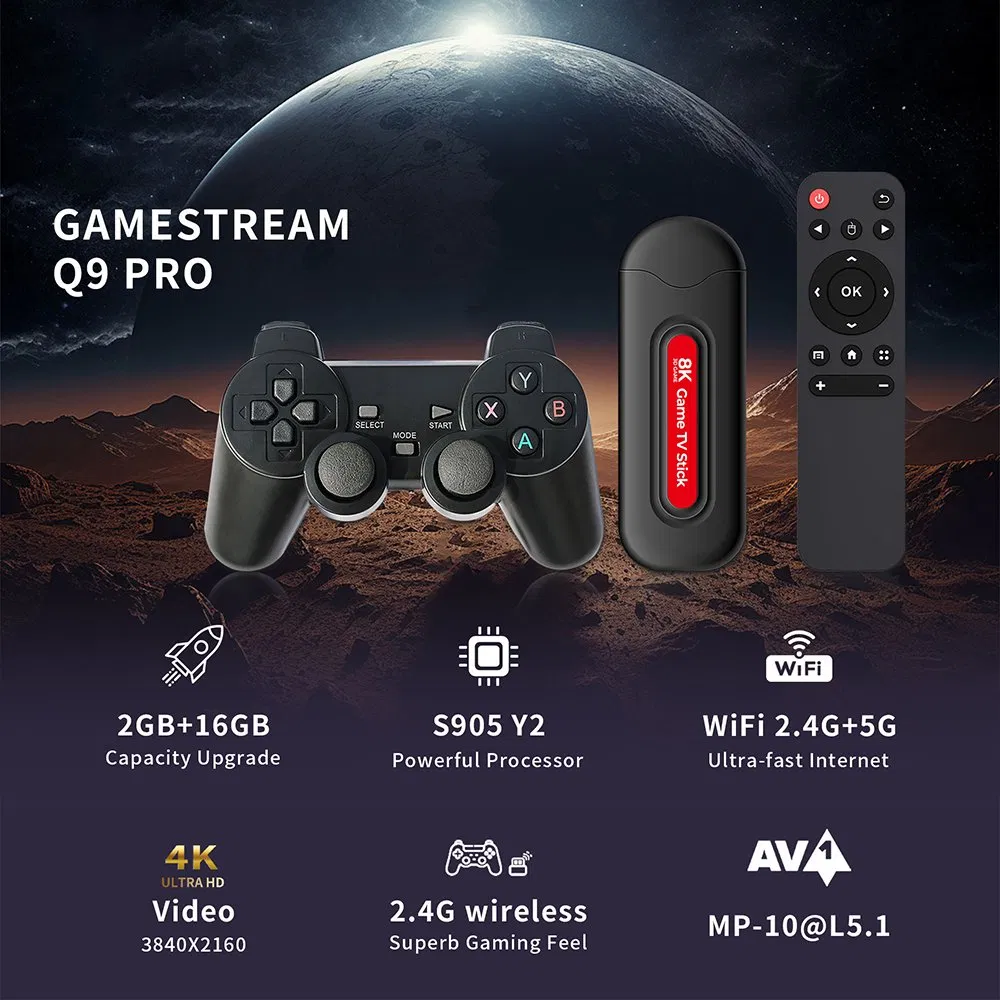 Q9 PRO Video Game Console 4K HD Gamestick 3D TV Game Box 64G 49000+ Classics Games Home Retro Video TV Gaming Player