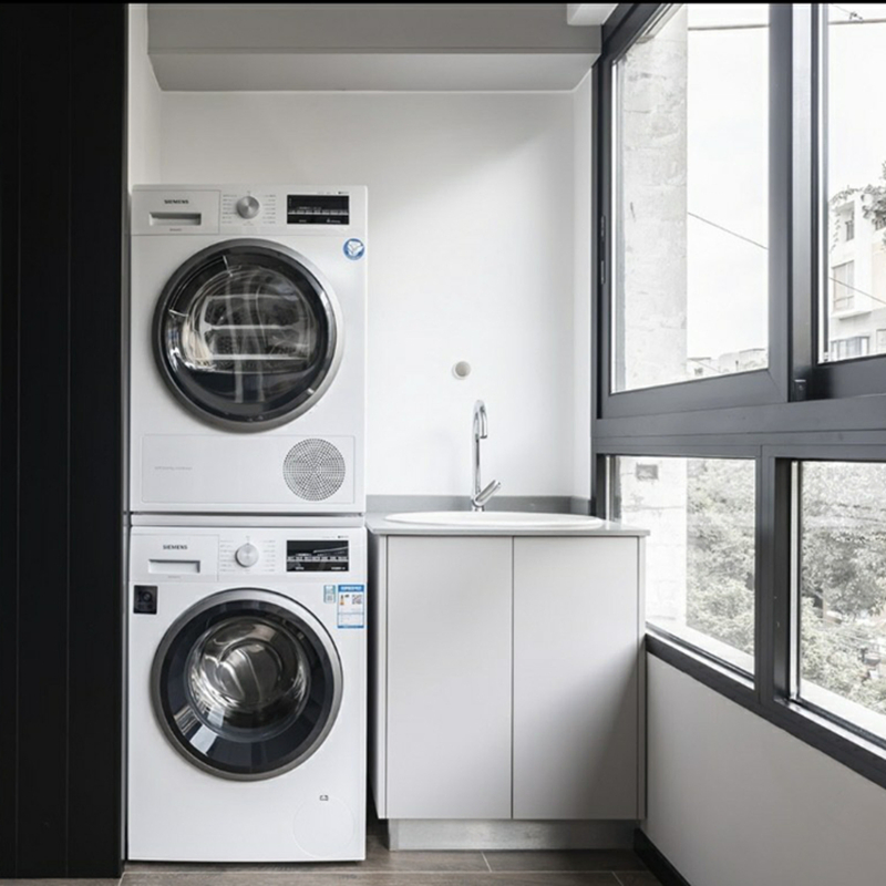 Custom Design Balcony Laundry Room Stone Counter Top Modern Custom Furniture Vanity Washstand Wash Aluminum Storage Cabinet