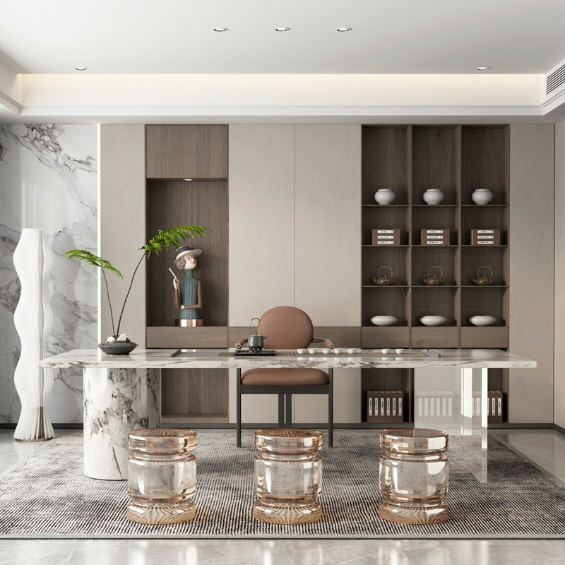 Modern Style Study Bedroom Grey Pet Panel Desk Bookcase Custom Design Wooden Solid Wood Office Bookcase Glass Door Light Strip