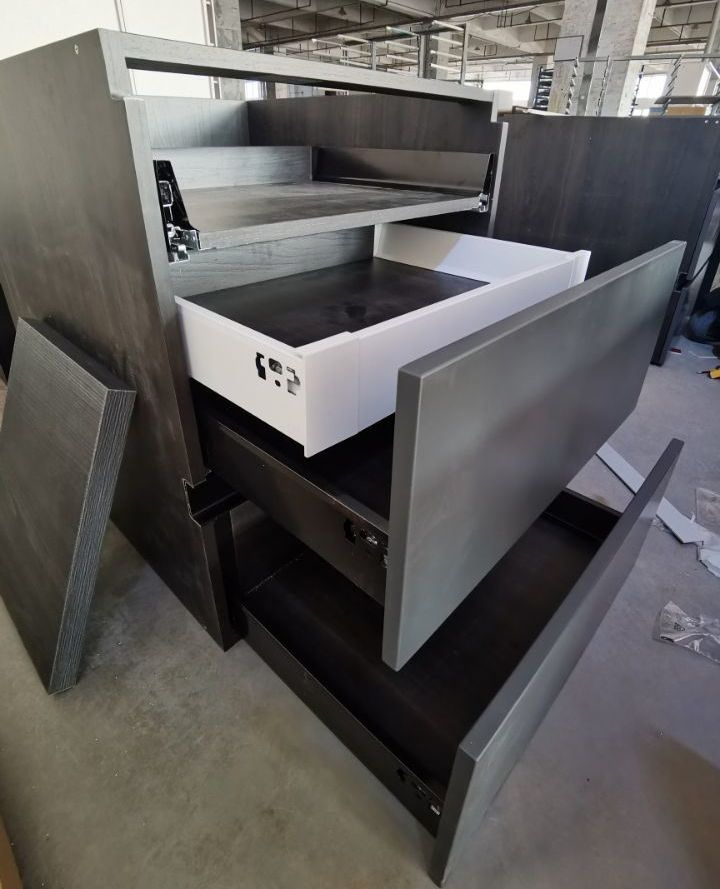 Two-Tangle Style Lacquer Wooden Grain Mixture Kitchen Cabinets with Free CAD Design