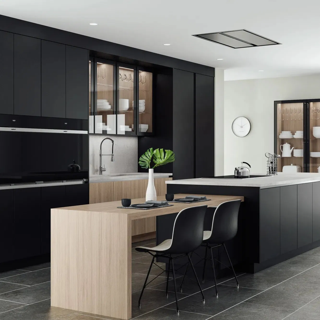 Black Luxury Modern Wall Cabinets Custom Lacquer Finish Cupboard Pantry Kitchen Cabinet