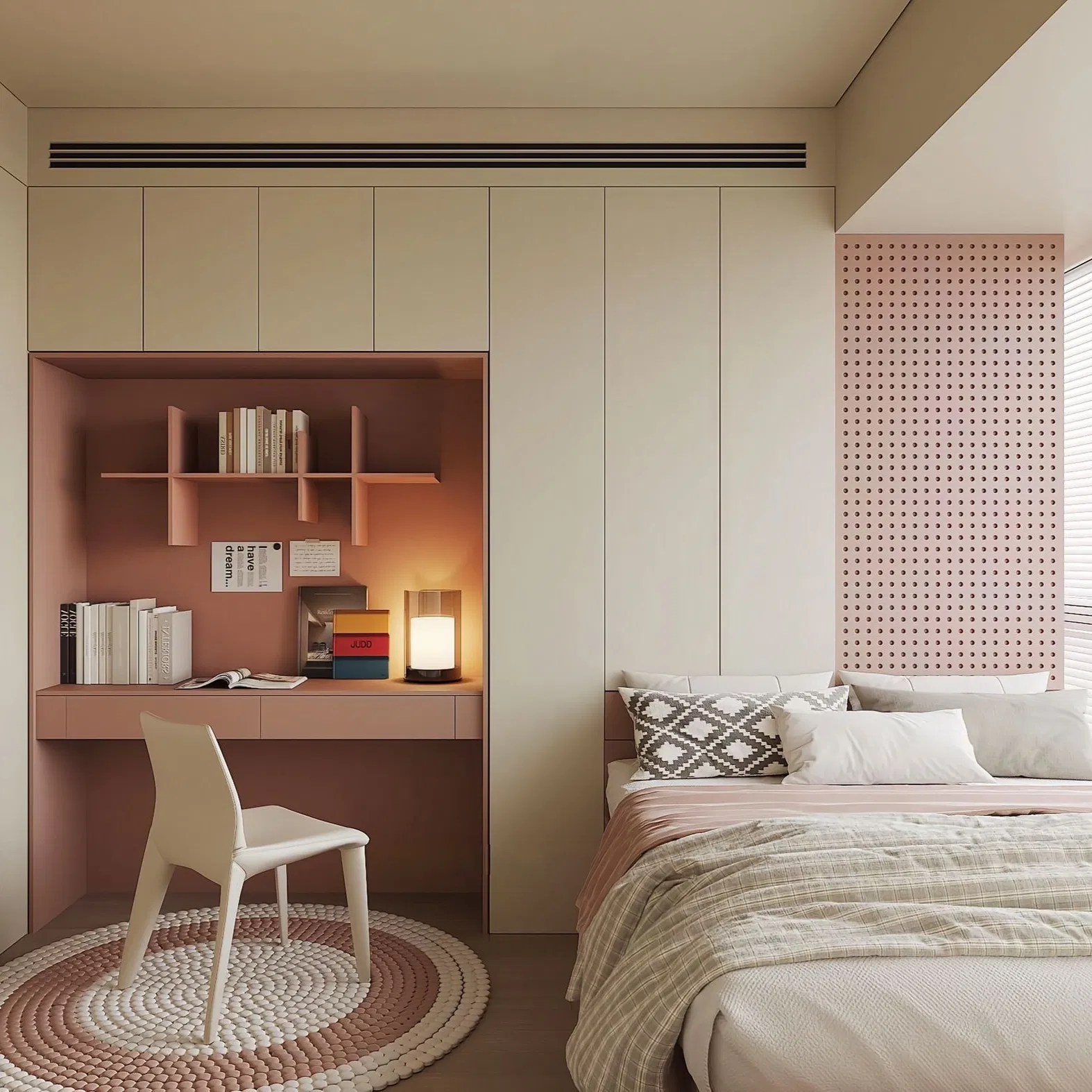 Modern Log Style Residential Design, Comfortable Large-Capacity Storage Space in The Bedroom, Custom-Designed Wooden Tatami Bed