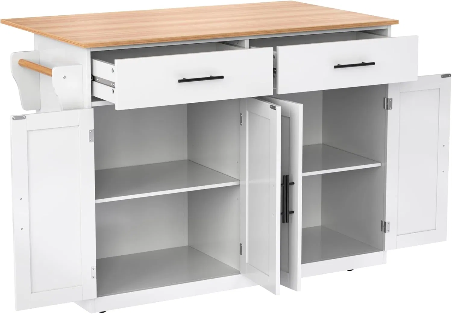 Mobile Kitchen Island Cart with Storage Cabinet, Drawer, Towel Rack &amp; Wood Top