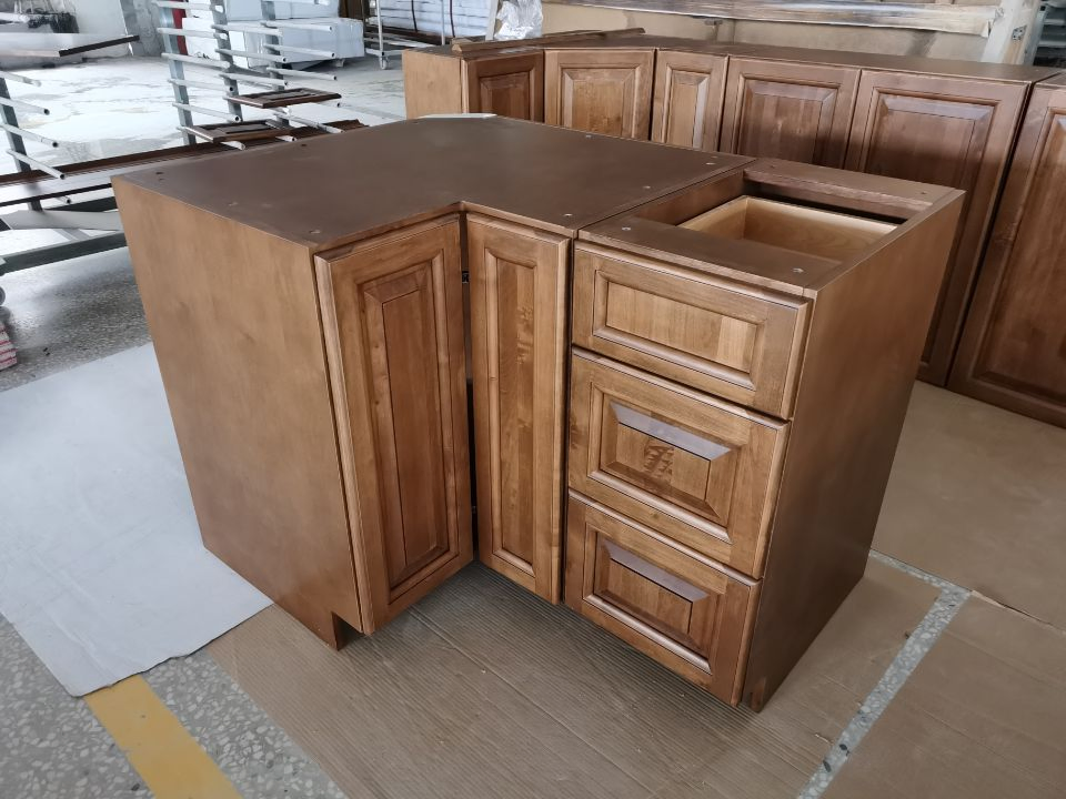 Two-Tangle Style Lacquer Wooden Grain Mixture Kitchen Cabinets with Free CAD Design