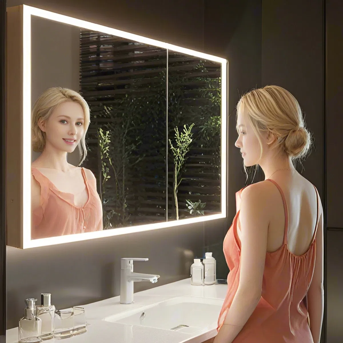 Veyron Customized Modern Home Furniture Elegant Design Wall Mounted Bathroom Vanity Mirror Medicine Wooden Cabinets Accessories