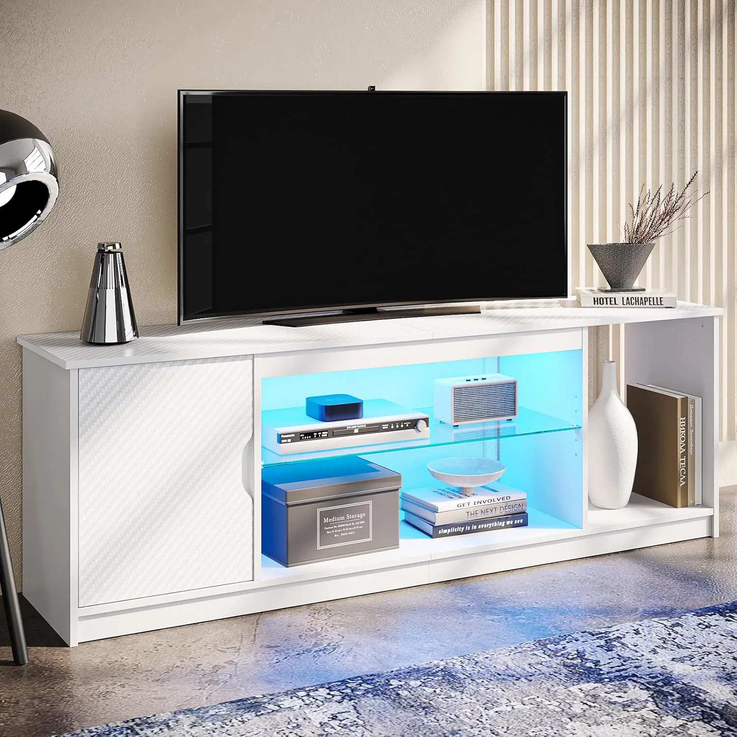 Multi-Size TV Compatible Media Console Made of MDF (Particleboard Option) with Ample Storage Compartments