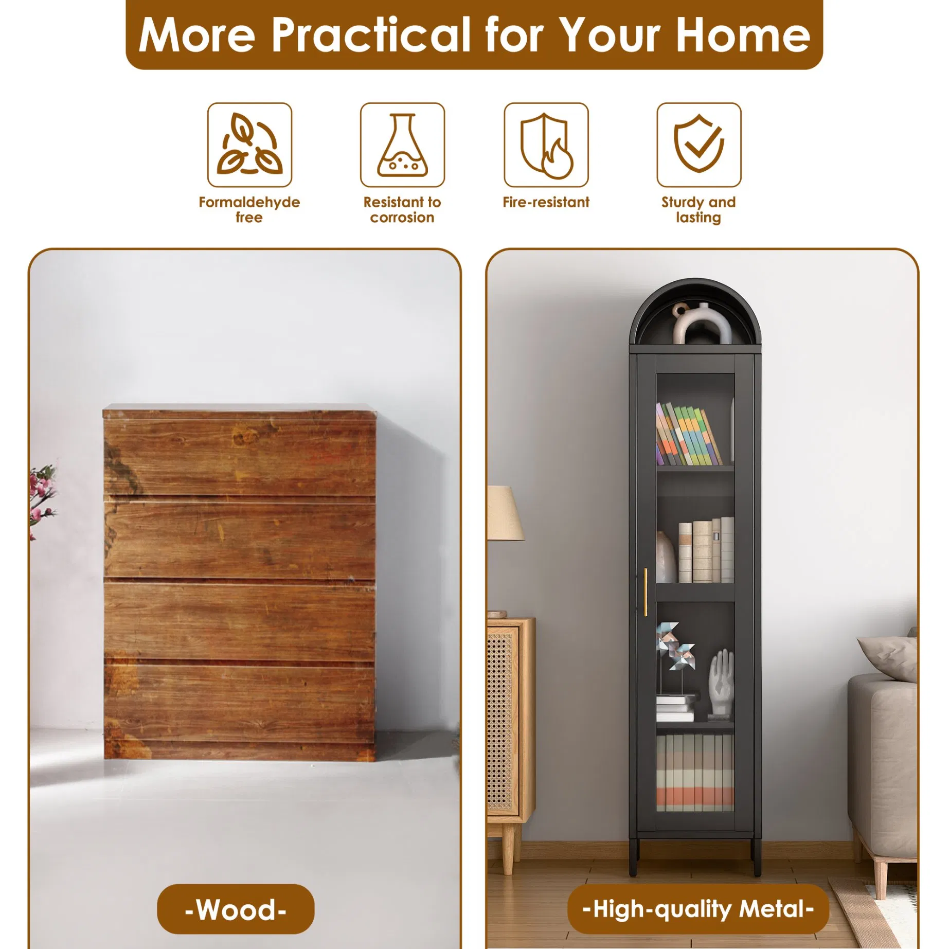 Steel Storage Sideboard Cabinet Black Bar Cabinet Glass Door Wine Display Cabinet