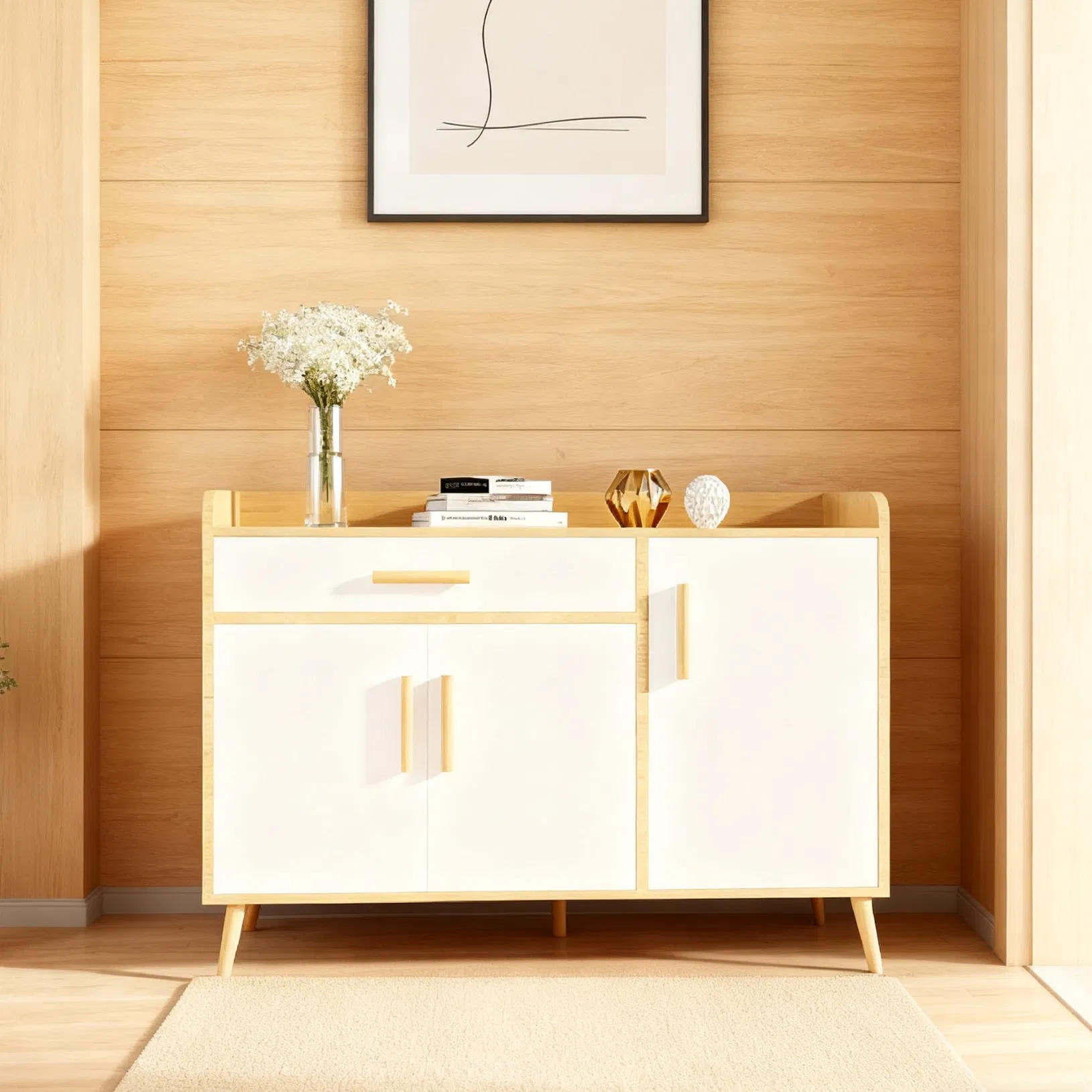 Elegant Wooden Shoe Cabinet with Adjustable Shelves for Storage