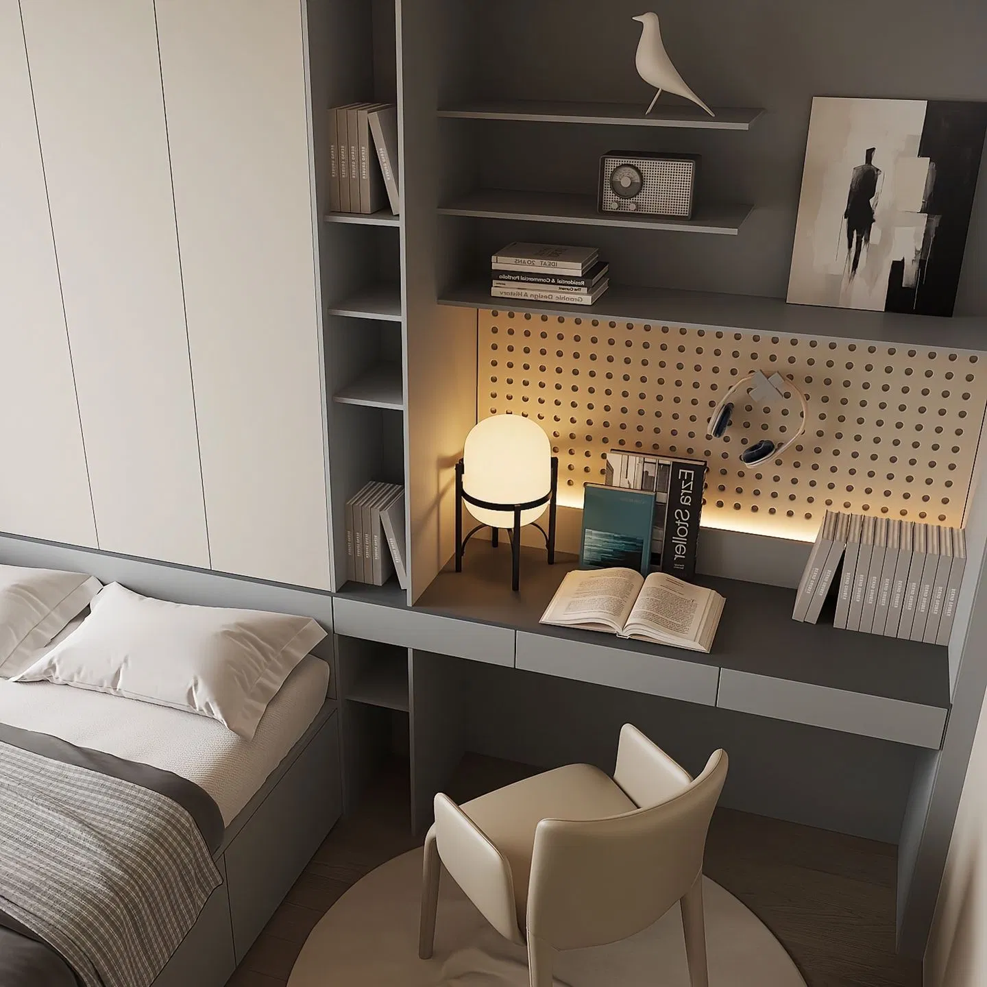 Small Apartment Custom Bedroom Boy's Room Blue Storage with Desk Log Simple Style Wooden Frame Natural Material Comfortable Custom Design Wooden Tatami Bed