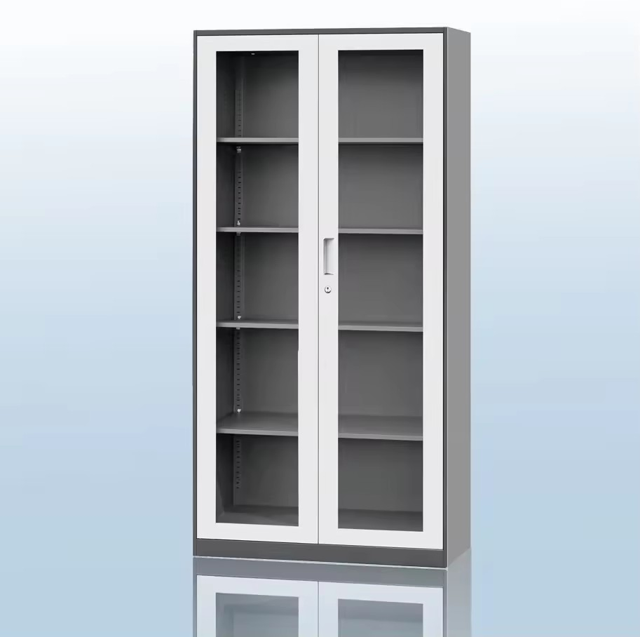 Steel Glass Door Bookcase Metal Storage Shelving for Office Document Display
