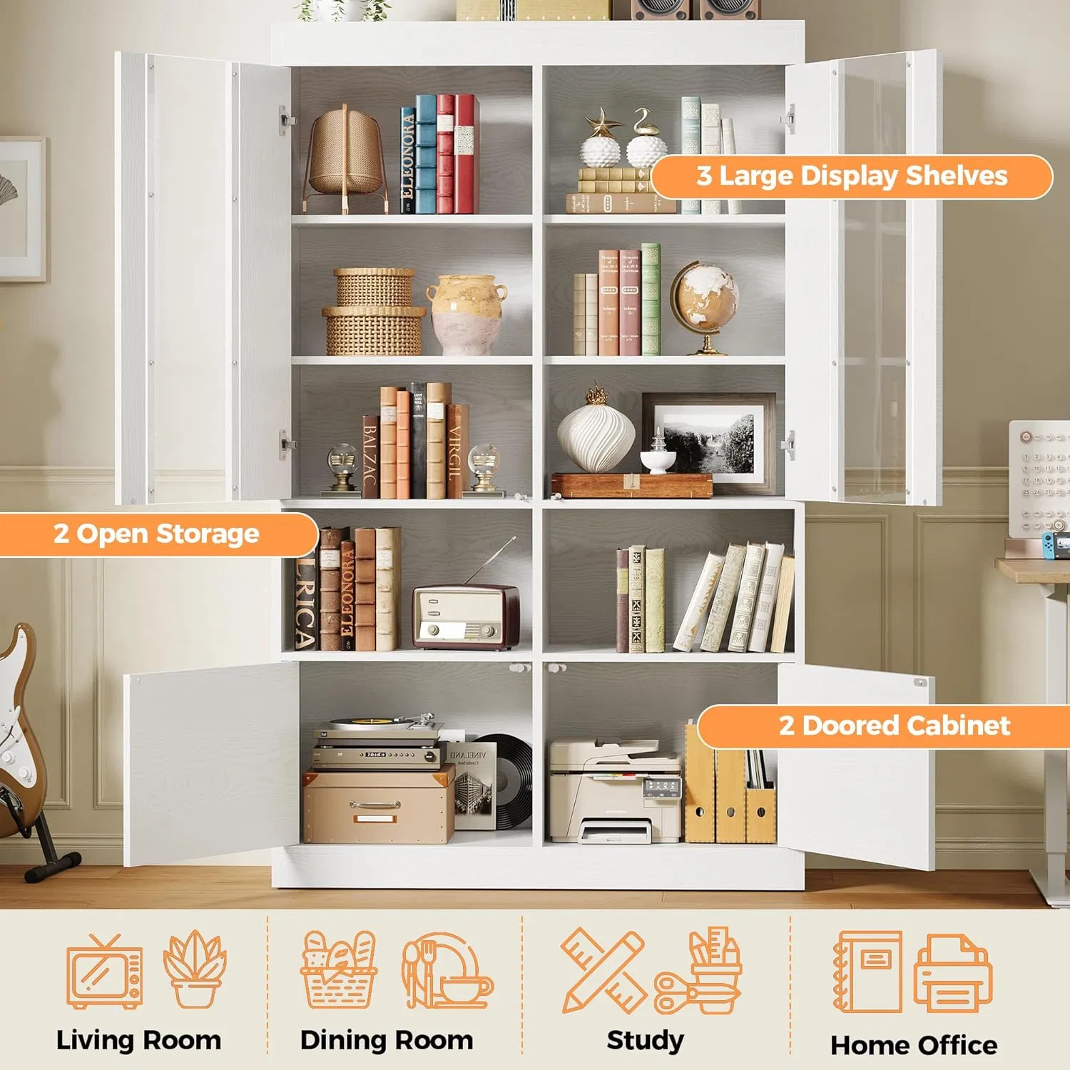 Bookshelves and Bookcases, 71 Inch Tall Book Shelf with 4 Doors