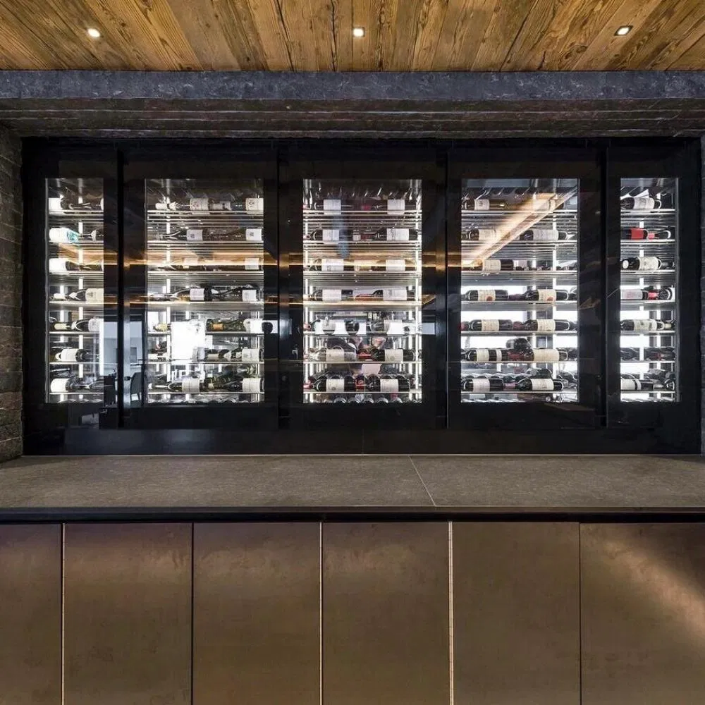 Royal Metal Industrial-Style Black Metal &amp; Glass Wine Cooler Cabinet with Bar Counter