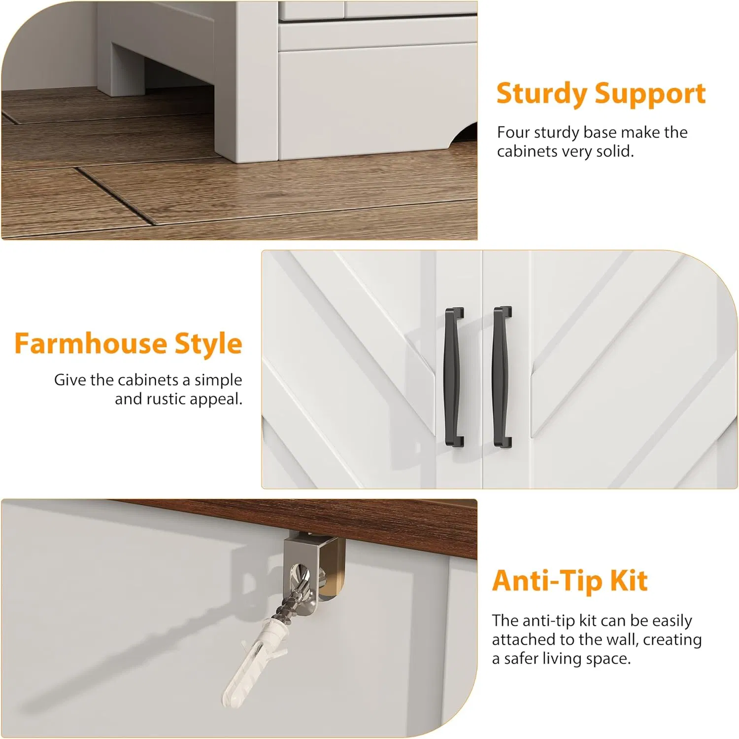 Dining Room Storage Sideboard with Adjustable RGB Lights, Built-in Charging Station and Barn Doors