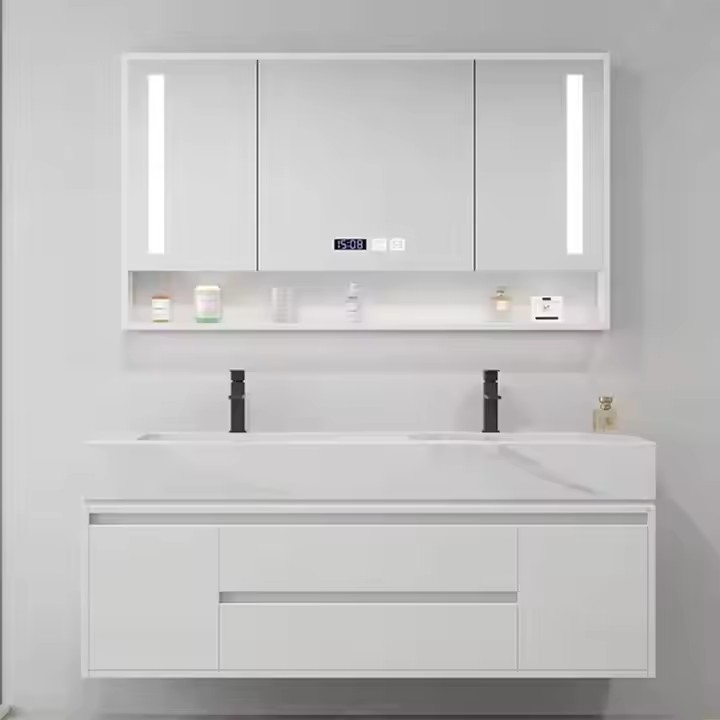 Hotel-Grade LED Light Defog Bathroom Storage Jewelry Mirror Medicine Cabinet Blue Gold Black Gloss Laundry Living Room Use Used