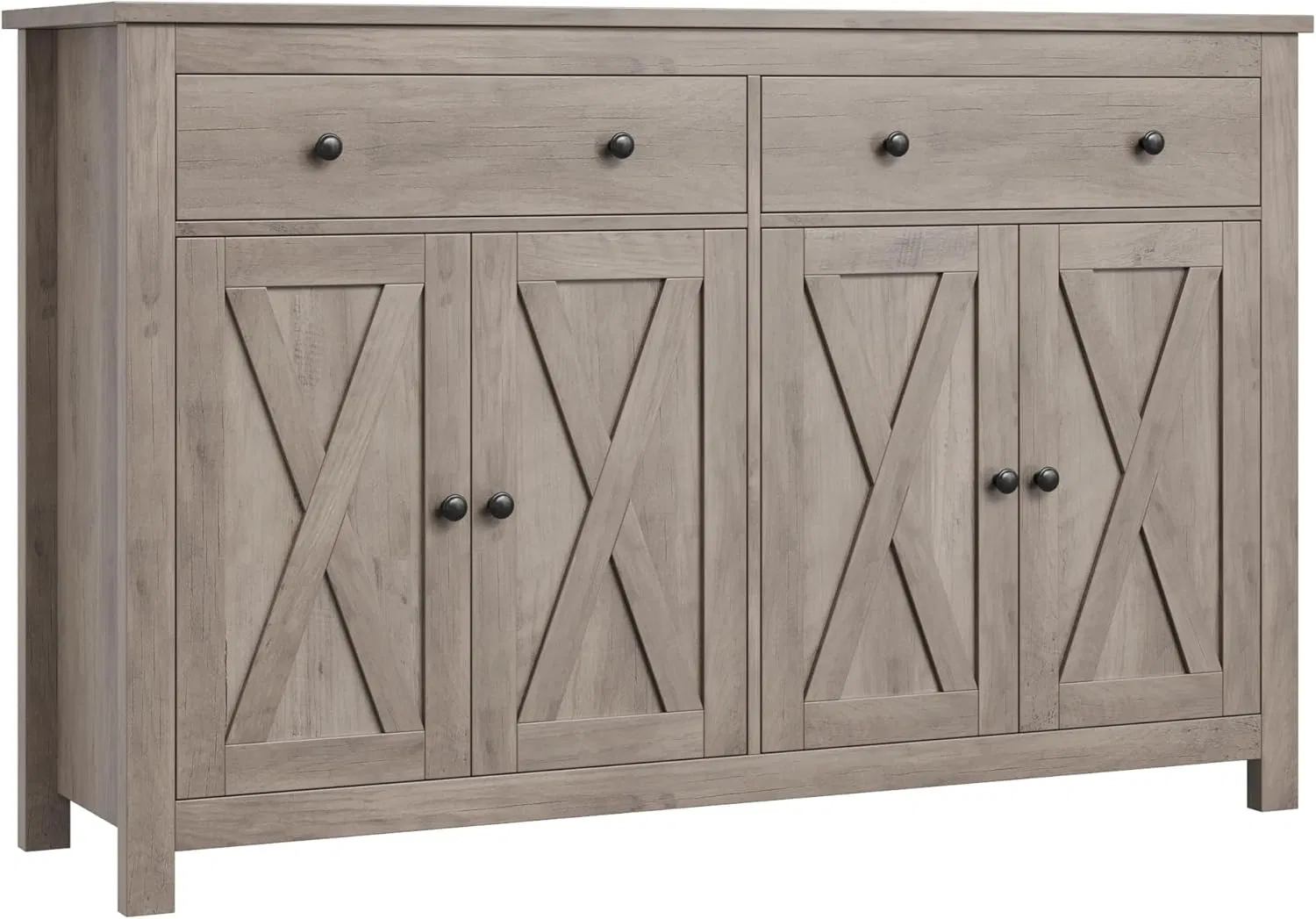Multi-Tone Dining Storage Sideboard with Spacious Tabletop, 2 Sliding Drawers and X-Shaped Barn Doors