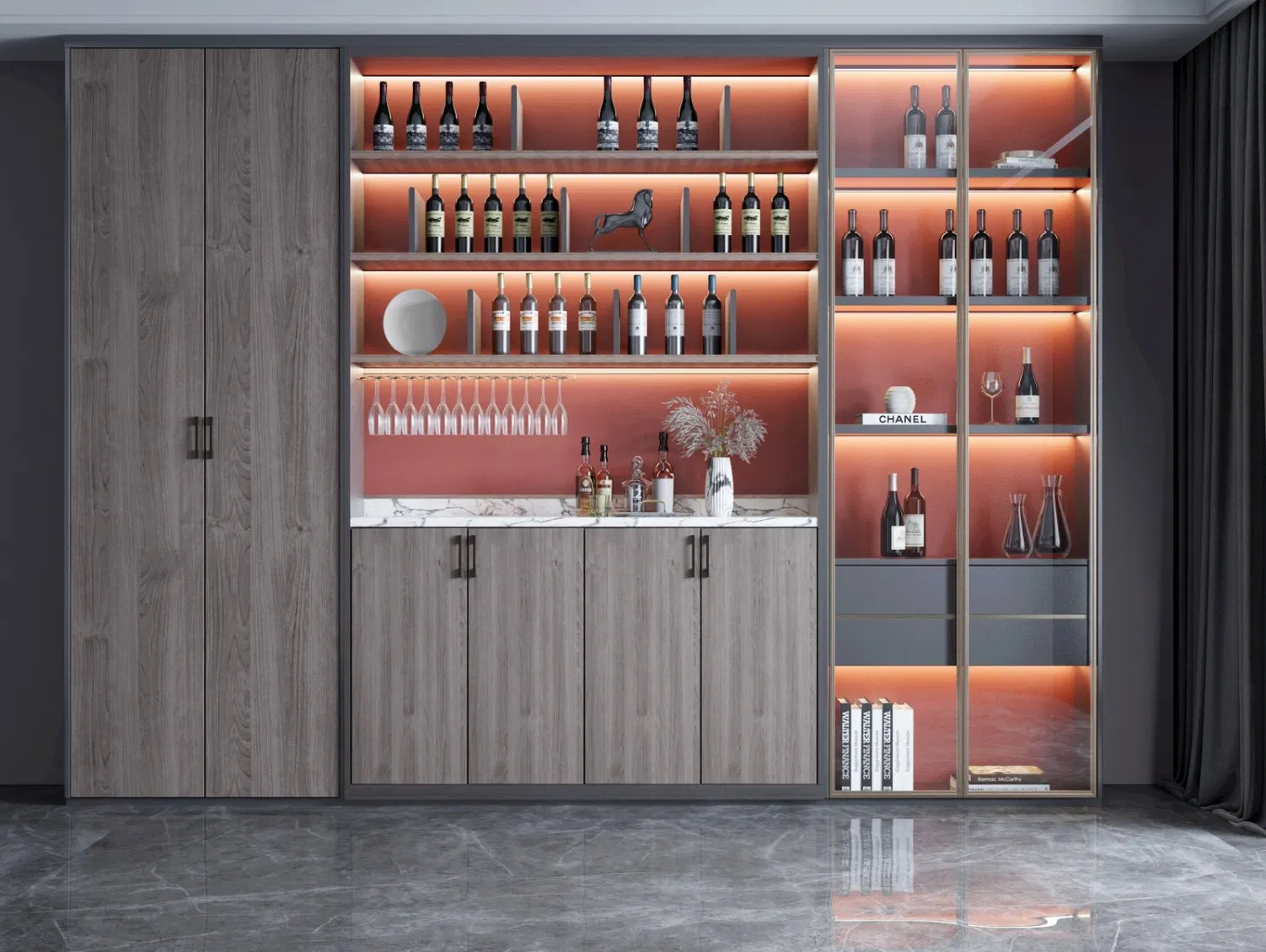 Modern Wine Storage Cabinet with Adjustable Shelves and Lock