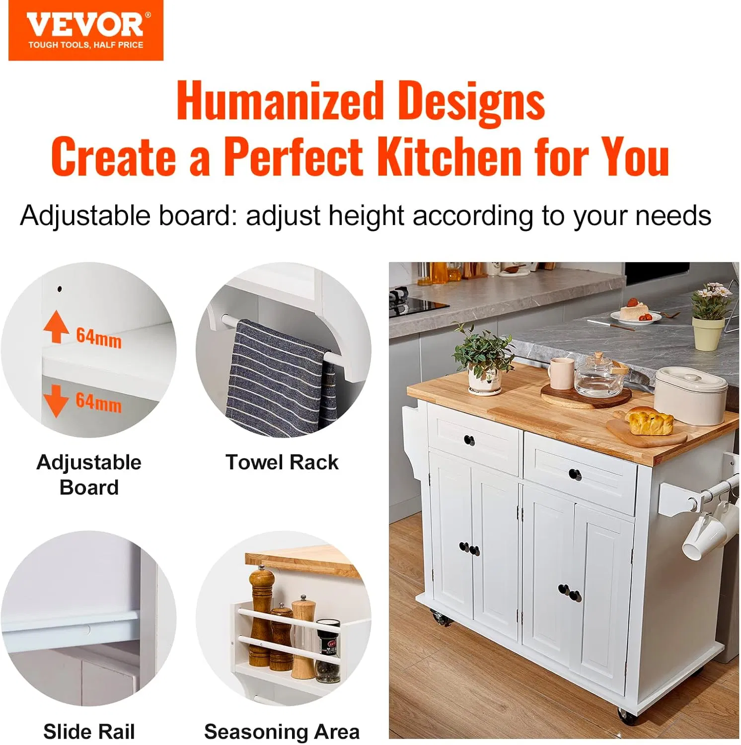 Stylish Mobile Carts Sideboard with Compact Rolling Kitchen Storage Solutions