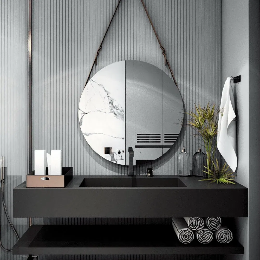 Trend Customize Wall Mounted Marble Sintered Stone Bathroom Vanity Single Sink Basin Bathroom Cabinet with Smart Mirror