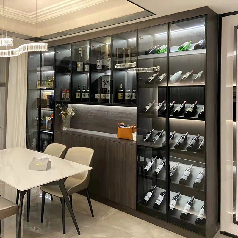 Wholesale Wine Rack Illuminated Bottle Display Stand Solid Wood Kitchen Cabinet Modern Furniture Wine and Whiskey Family Wine Cabinet