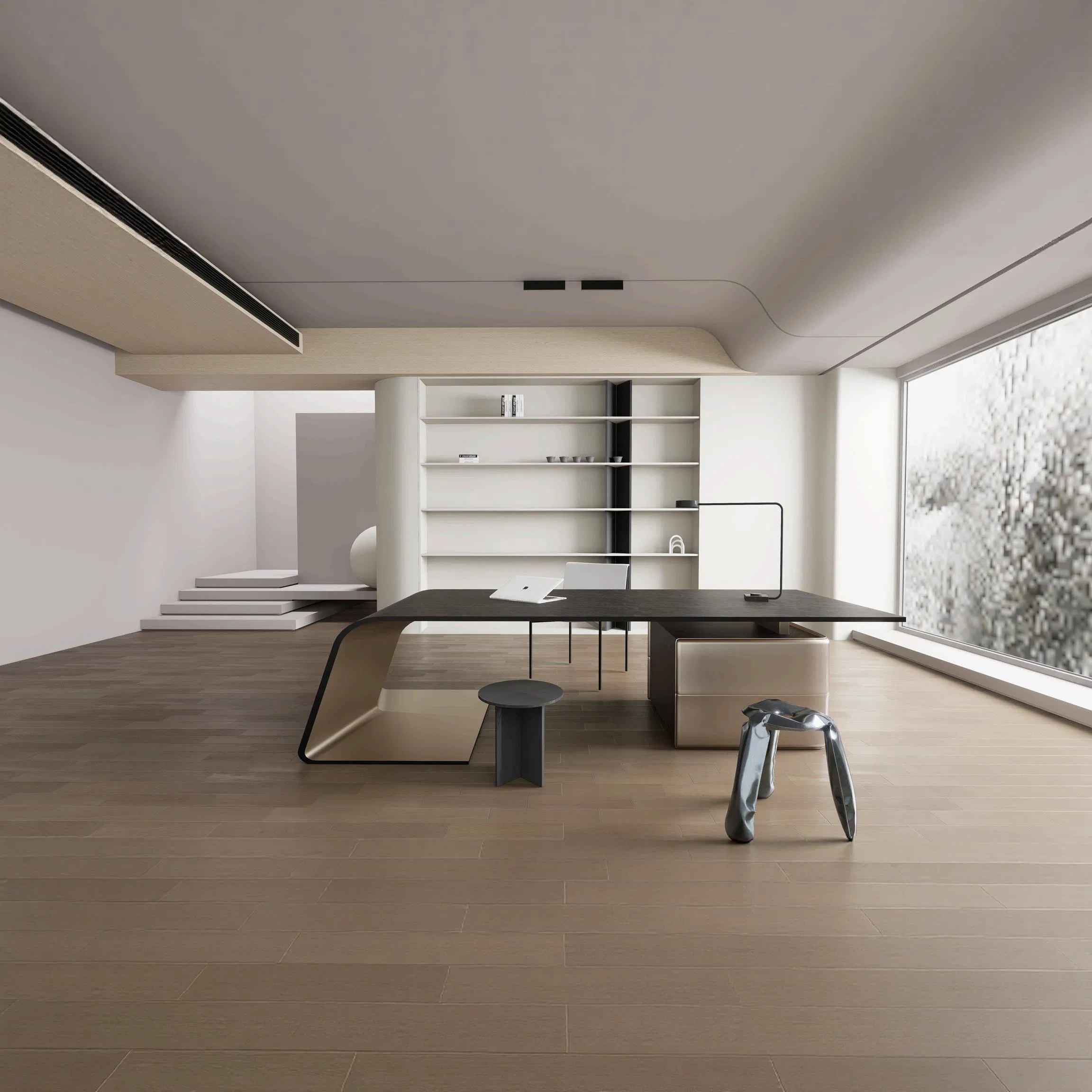 Elegant European Wooden Bookcase with Embossed Design