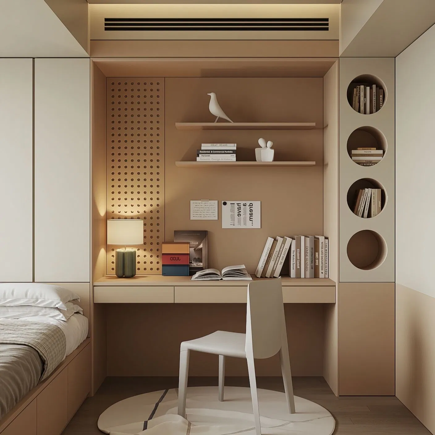 Small Bedroom Storage with Desk, Log Simple Style, Wooden Frame, Natural Material, Comfortable Custom-Designed Wooden Tatami Bed