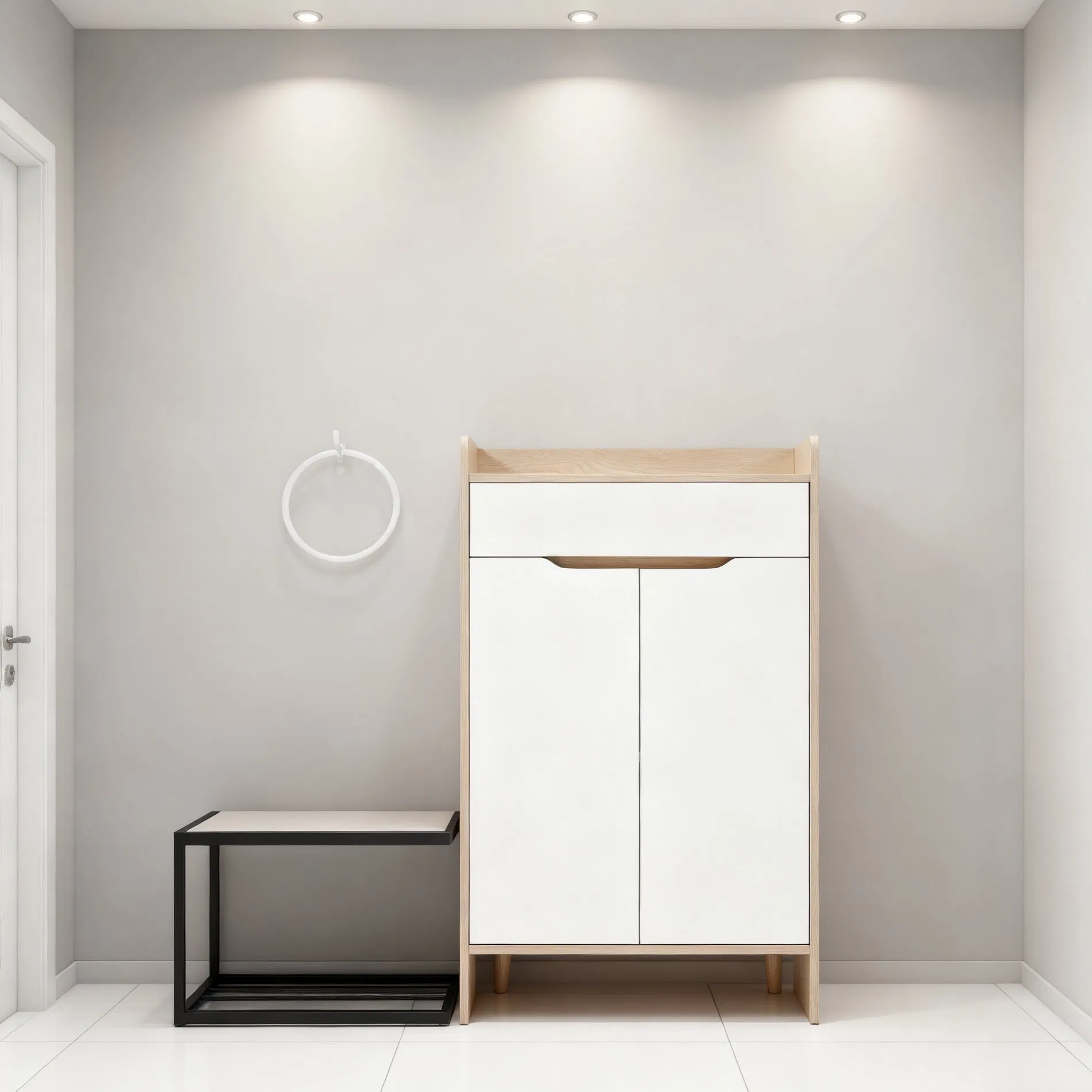 Minimalist Design Double Door Entrance Hall Wooden Furniture Shoe Cabinet