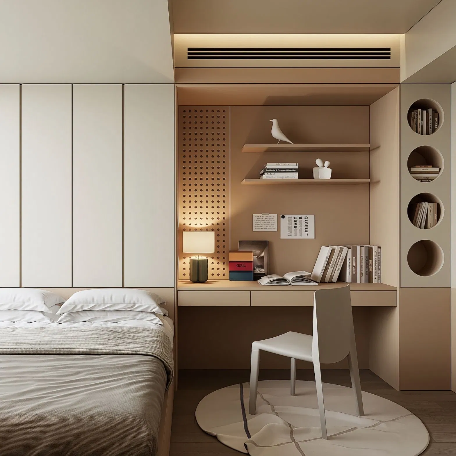 Small Bedroom Storage with Desk, Log Simple Style, Wooden Frame, Natural Material, Comfortable Custom-Designed Wooden Tatami Bed