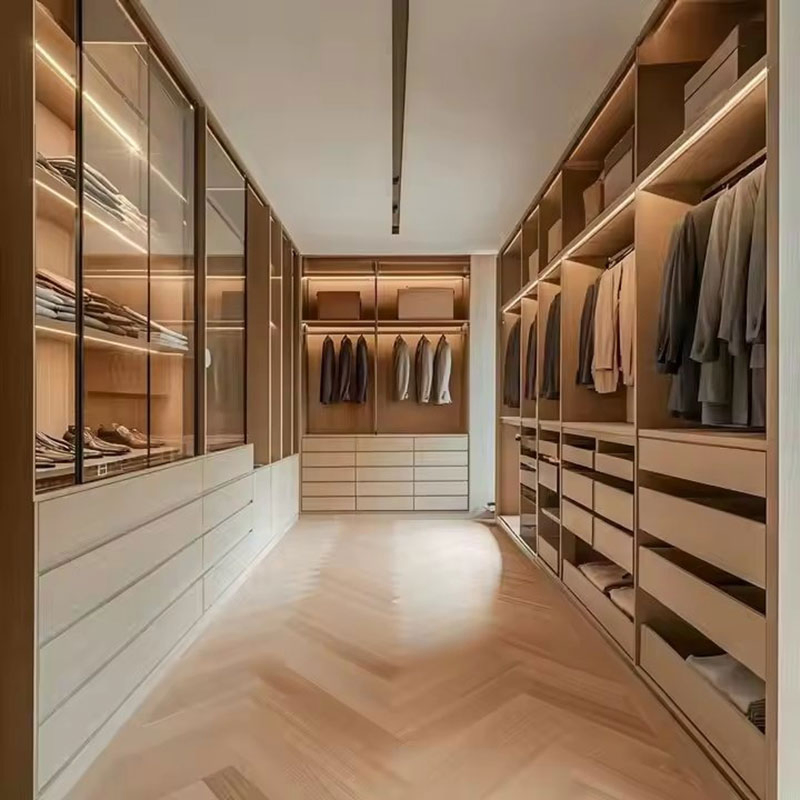 Factory Direct Pricing Luxury Modern Walk-in Closet Systems Custom Spacious Wardrobe Organizers with Glass Doors